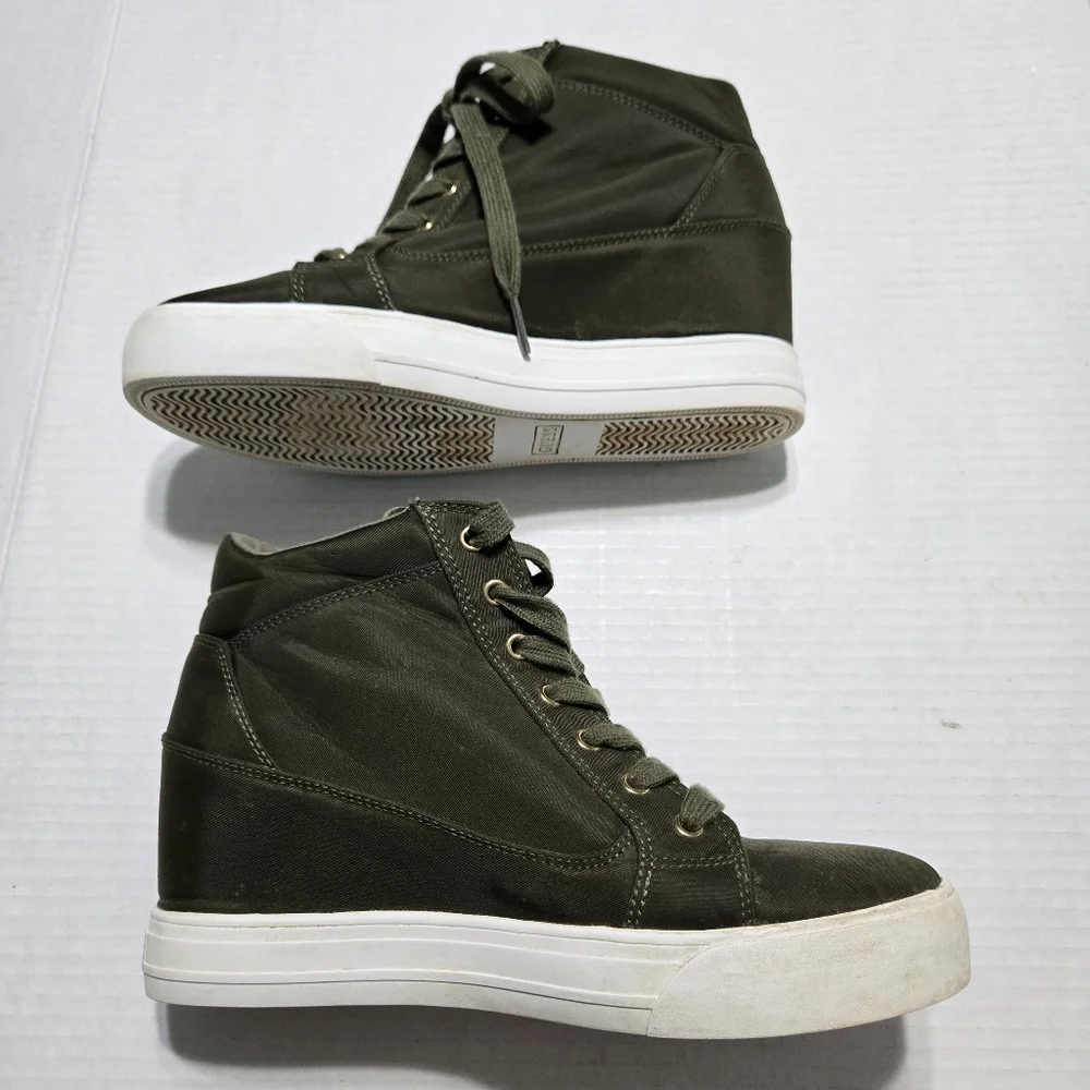 Guess High Top Wedge Sneaker, Lace Up Olive Green, 9